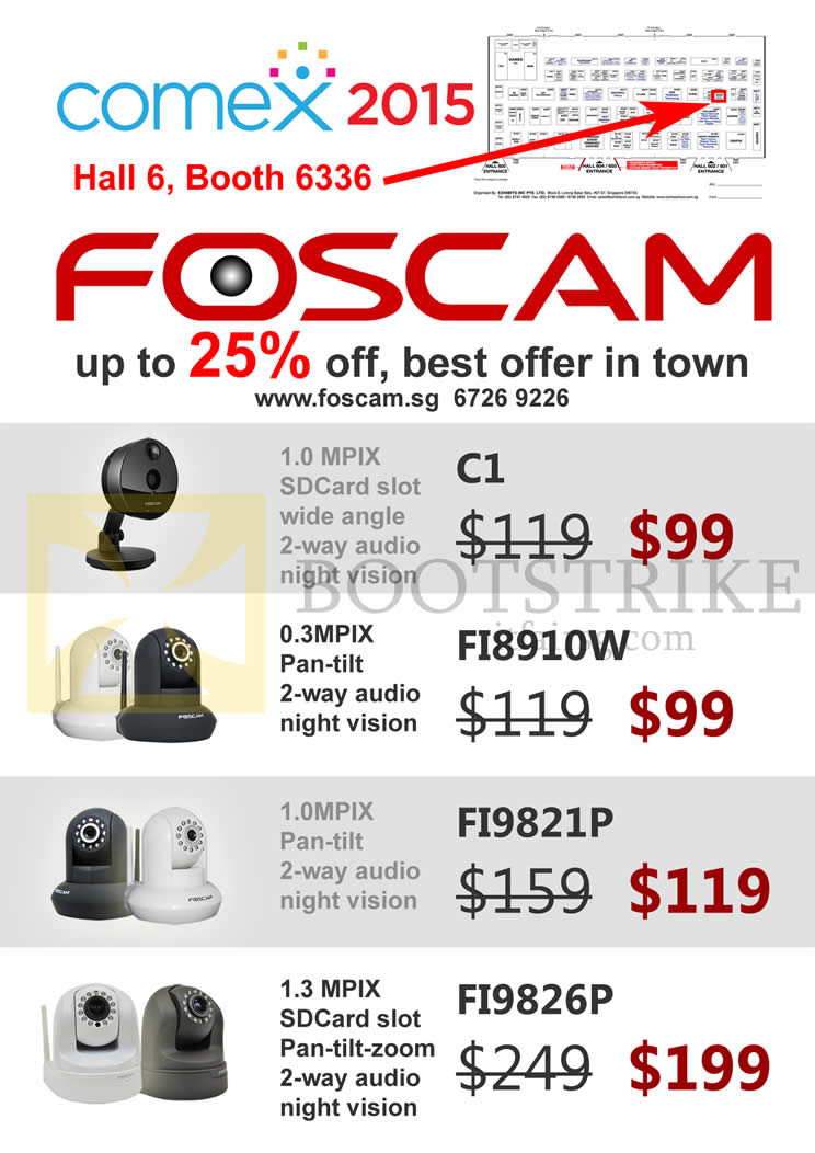 COMEX 2015 price list image brochure of Foscam IP Cameras IPCam C1, FI8910W, FI9821P, FI9826P
