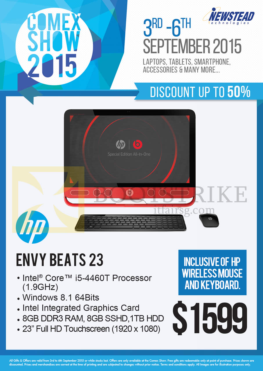 COMEX 2015 price list image brochure of HP Newstead AIO Desktop PC Envy Beats 23-P232D K5N60AA, 23-P233D K5N61AA