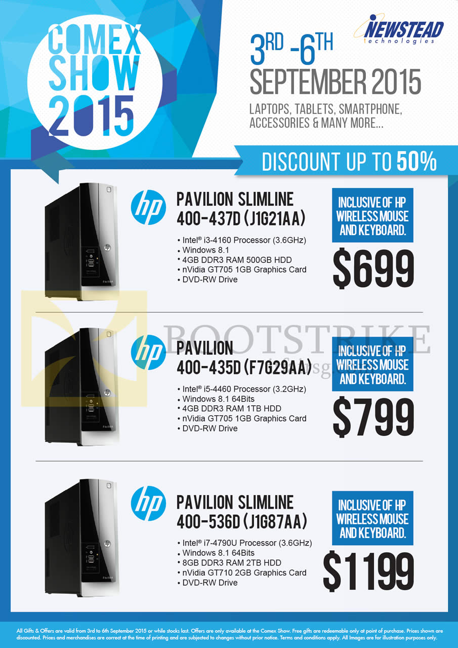 COMEX 2015 price list image brochure of HP Newstead Desktop PCs Pavilion Slimline 400-437D J1G21AA, 400-435D F7G29AA, 400-536D J1G87AA