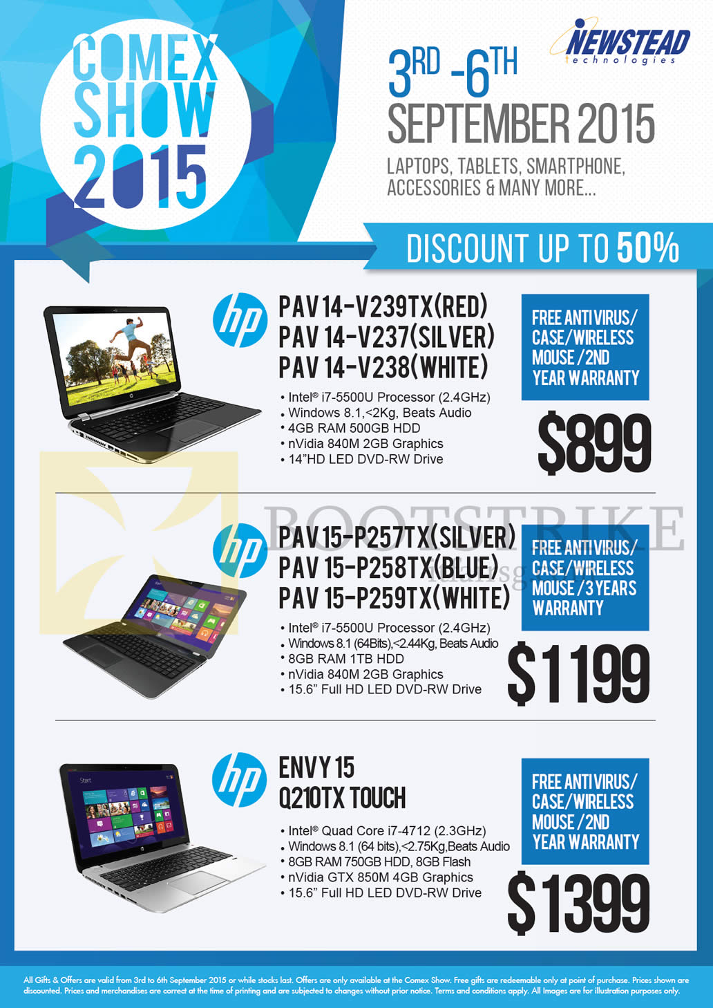 COMEX 2015 price list image brochure of HP Newstead Notebooks PAV14 V239TX V237 V238, PAV15 P257TX P258TX P259TX, Envy 15 Q210TX Touch