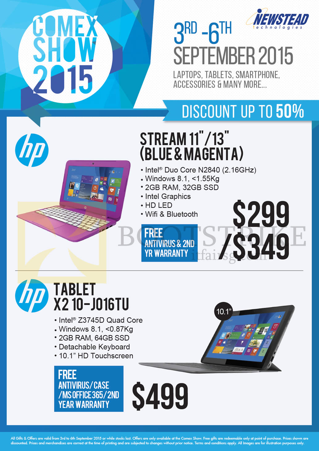 COMEX 2015 price list image brochure of HP Newstead Notebooks Stream 11 13, Tablet X2 10-J016TU