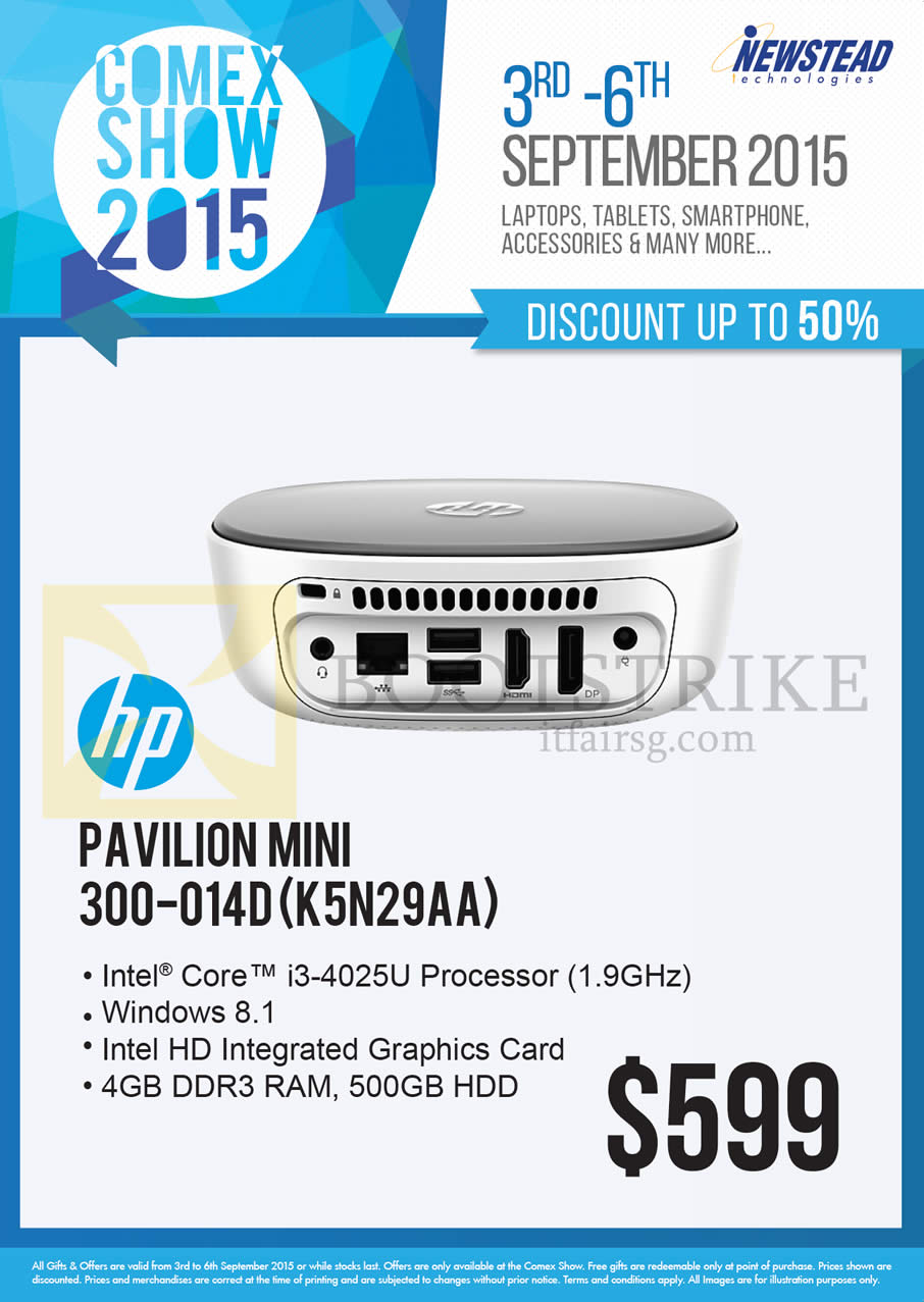 COMEX 2015 price list image brochure of HP Newstead Pavilion Mini Desktop PC 300-014D K5N29AA
