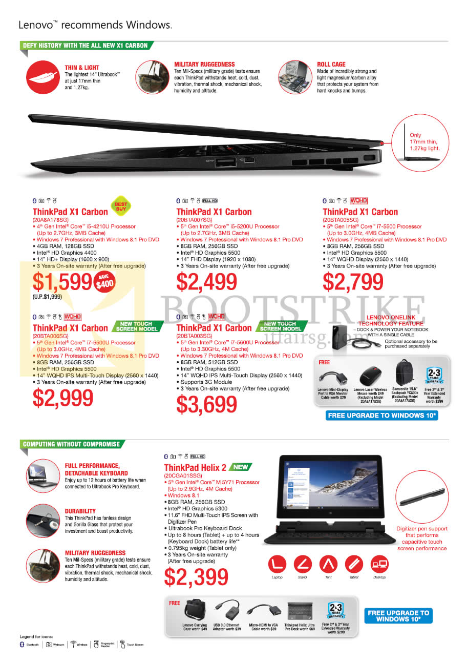 COMEX 2015 price list image brochure of Lenovo Notebooks ThinkPad X1 Carbon, 20ASA178SG, 20BTA007SG, 20BTA005SG, 20BTA006SG, 20BTA003SG, Helix 2 20CGA01SSG