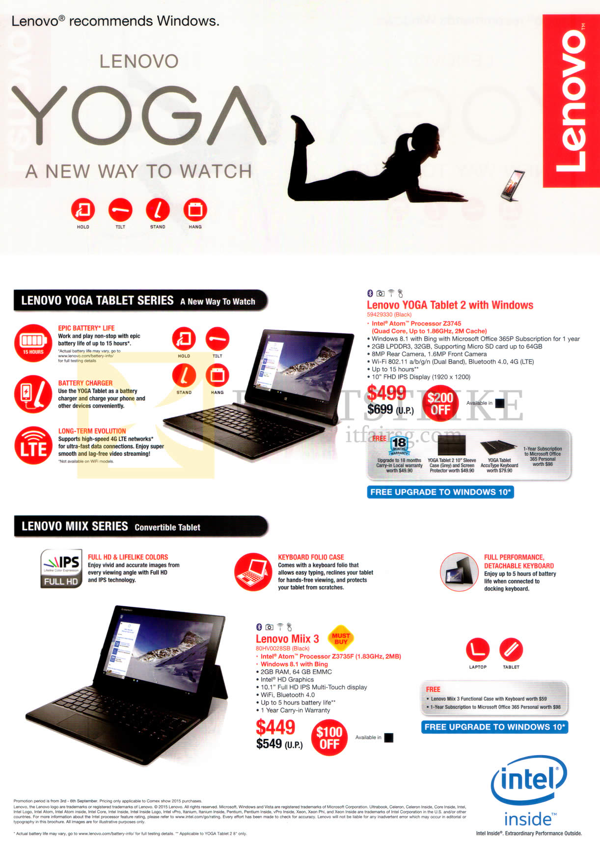 COMEX 2015 price list image brochure of Lenovo Tablets Yoga Tablet 2 59429330, Miix 3 80HV0028SB