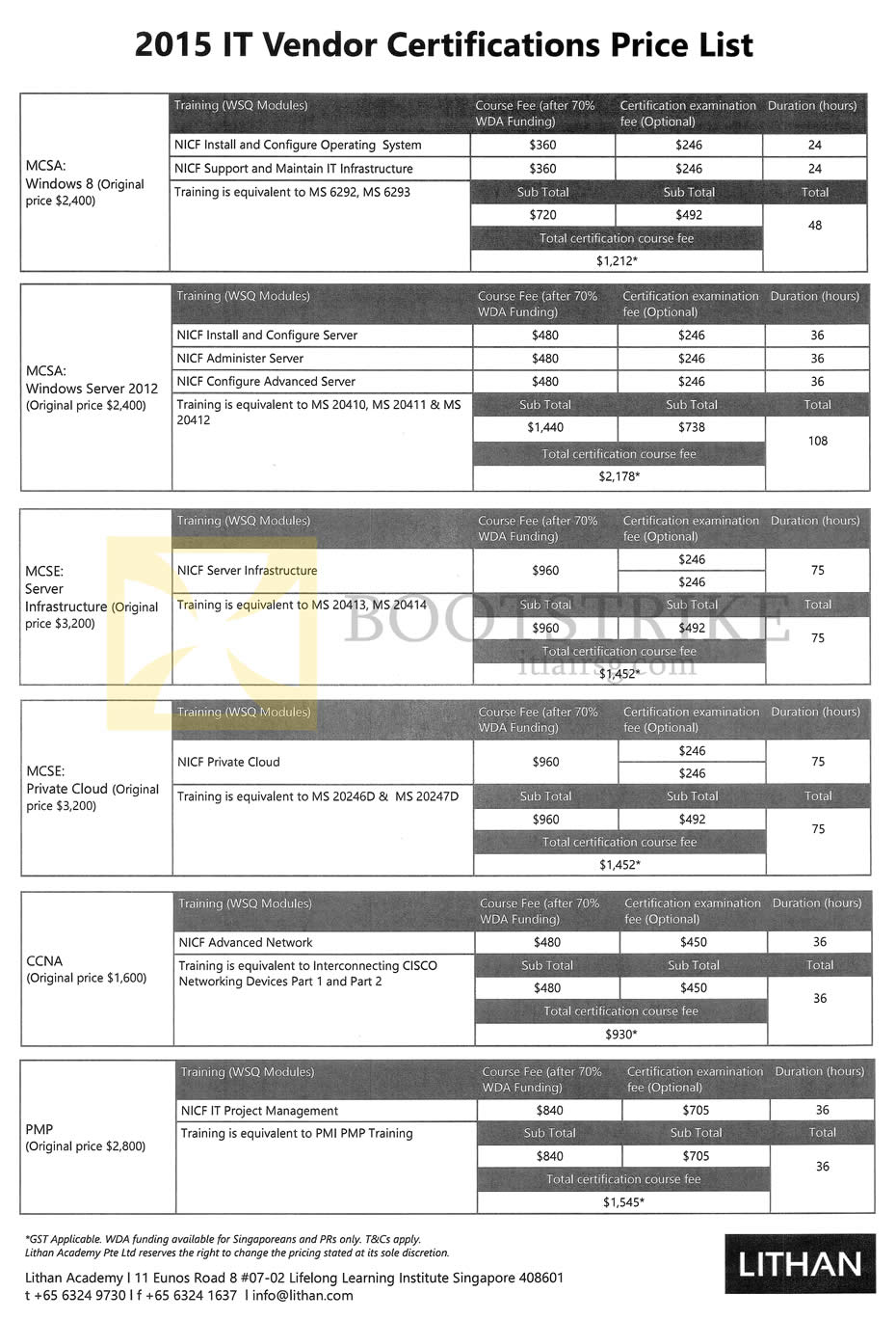 COMEX 2015 price list image brochure of Lithan Academy IT Vendor Certifications, MCSE, CCNA, MCSA
