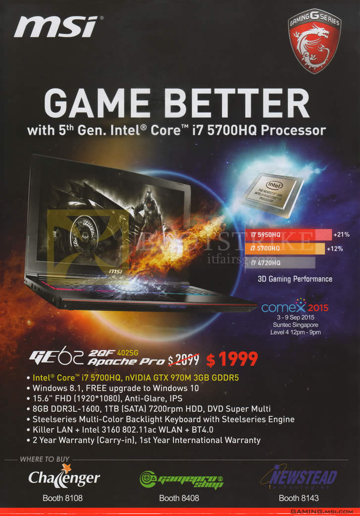COMEX 2015 price list image brochure of MSI Notebooks GE62 402SG 2QF Apache Pro