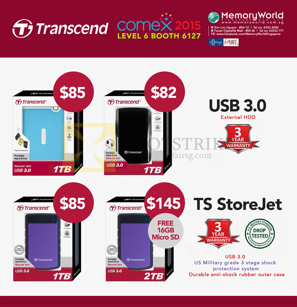 COMEX 2015 price list image brochure of Memory World Transcend External Storage 1TB 2TB TS StoreJet