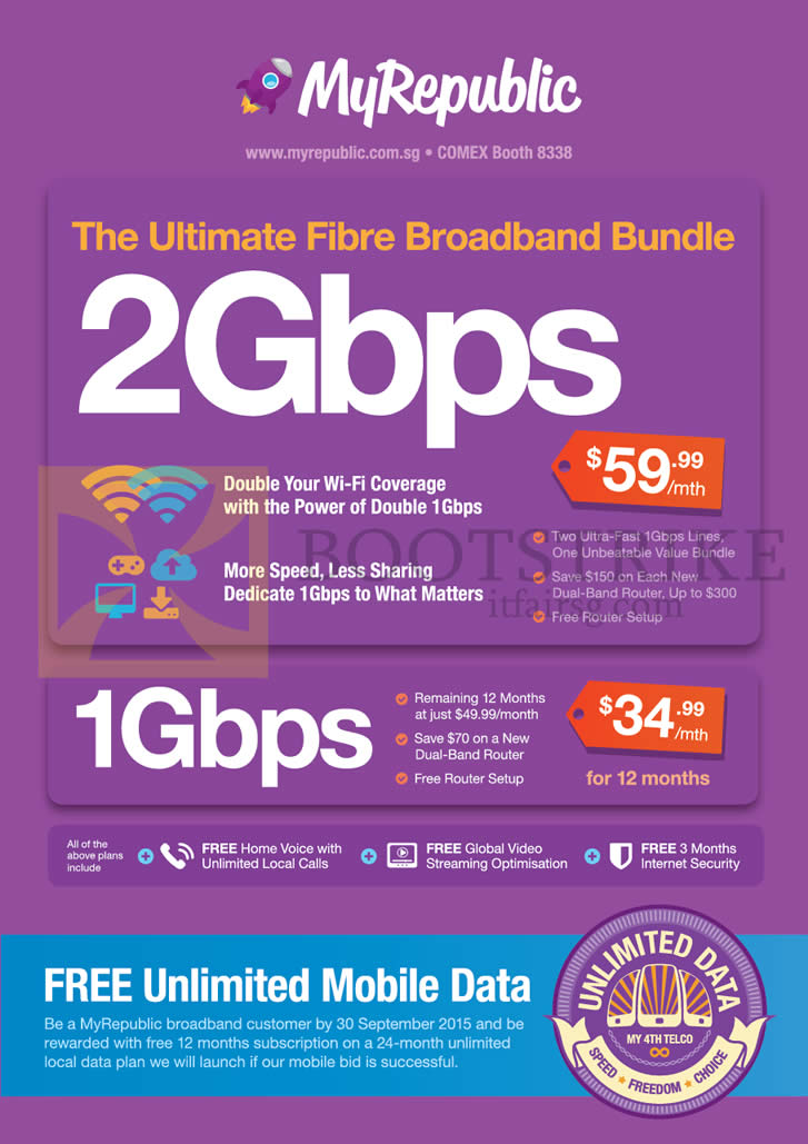 COMEX 2015 price list image brochure of MyRepublic 2Gbps 59.99, 1Gbps 34.99 Fibre Broadband Bundles