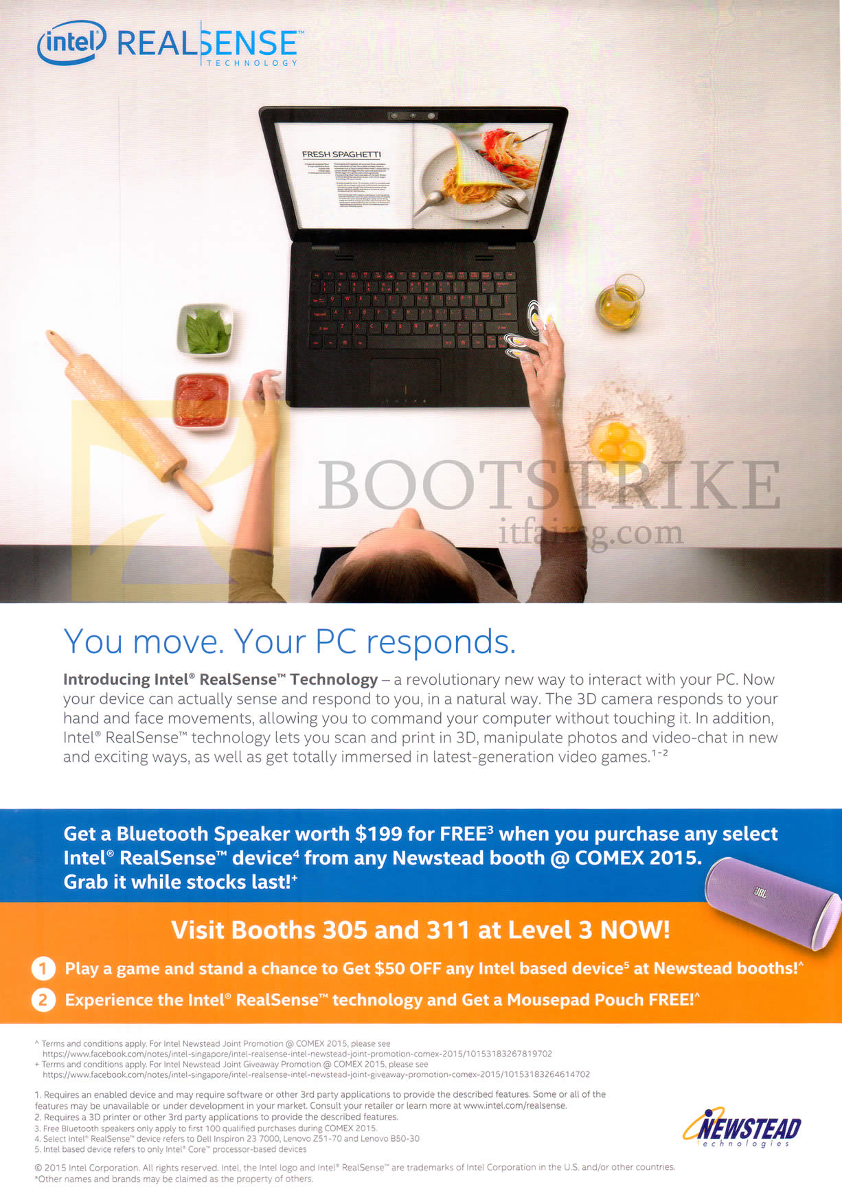 COMEX 2015 price list image brochure of Newstead Intel Notebooks Free Bluetooth Speaker, RealSense Device