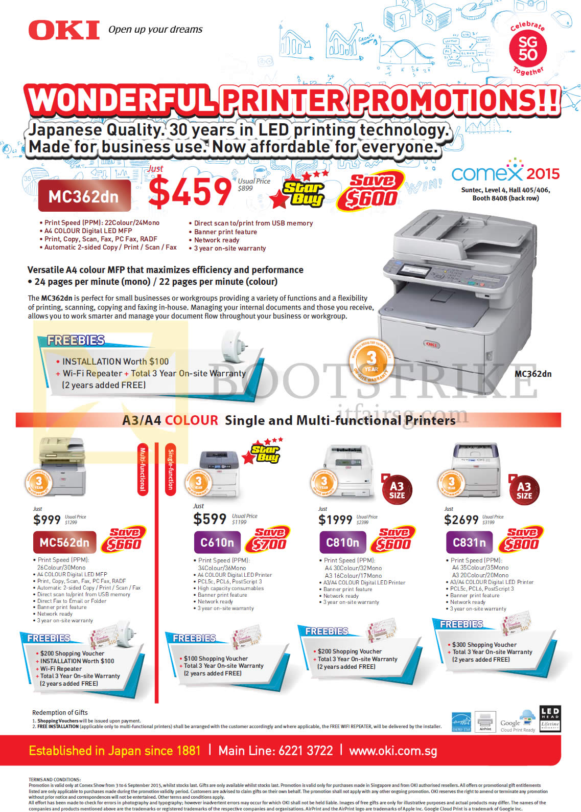 COMEX 2015 price list image brochure of OKI Printers LED MC362dn, MC562dn, C610n, C810n, C831n