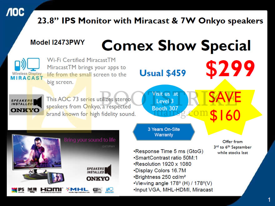 COMEX 2015 price list image brochure of Philips AOC Monitor I2473PWY, Onkyo Speakers