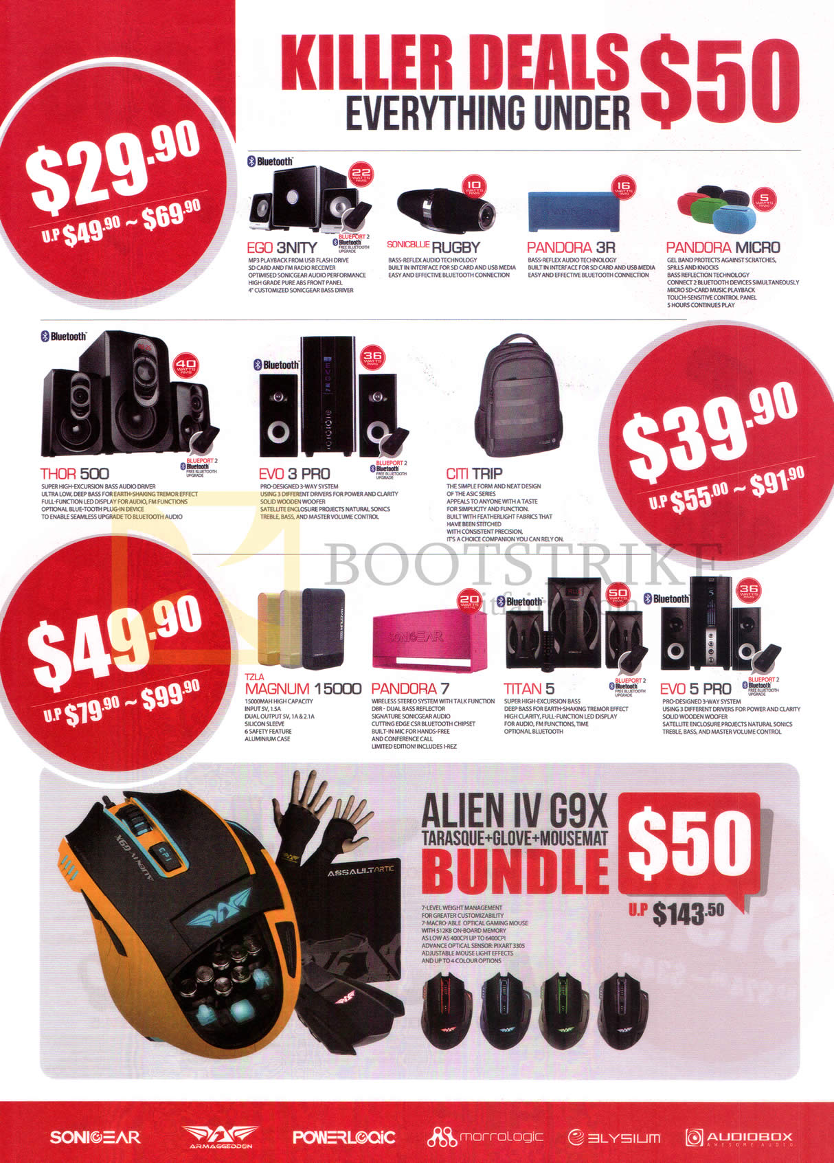 COMEX 2015 price list image brochure of Powerlogic Speakers, Mouse Bundle, Ego 3Nity, Sonicblue Rugby, Pandora 3R, Micro, THOR 500, EVE 3 PRO, CITI Trip, TZLA Magnum 15000, Pandora 7, Titan 5, Evo 5 Pro