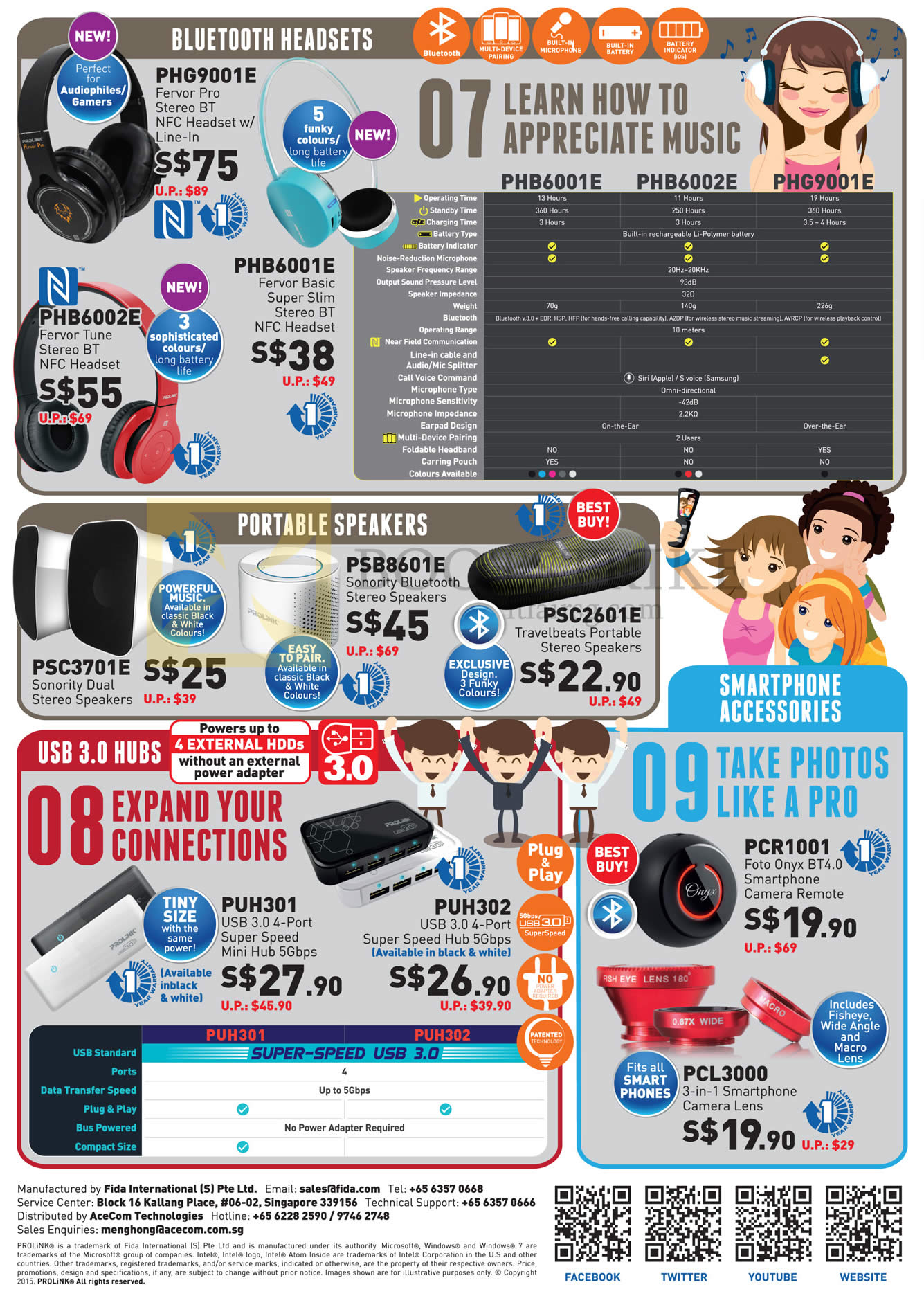 COMEX 2015 price list image brochure of Prolink Bluetooth Headsets, Portable Speakers, Smartphone Accessories, PHG9001E, PHB6001E, PHB6002E, PSC3701E, PSC2602E, PUH301, PCR1001, PCL3000