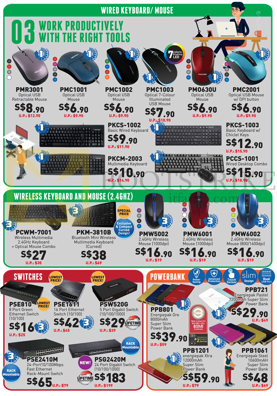 COMEX 2015 price list image brochure of Prolink Networking, Wireless Keyboard, Mouse, Switches, Powerbank, PMR3001, PMC1001, PMC1002, PMC1003, PM0630U, PMC2001, PMW6001, PMW6002, PSW520G, PSE1611