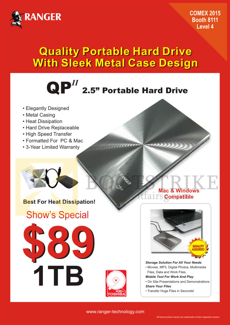 COMEX 2015 price list image brochure of Ranger Portable Hard Drive QP II 1TB