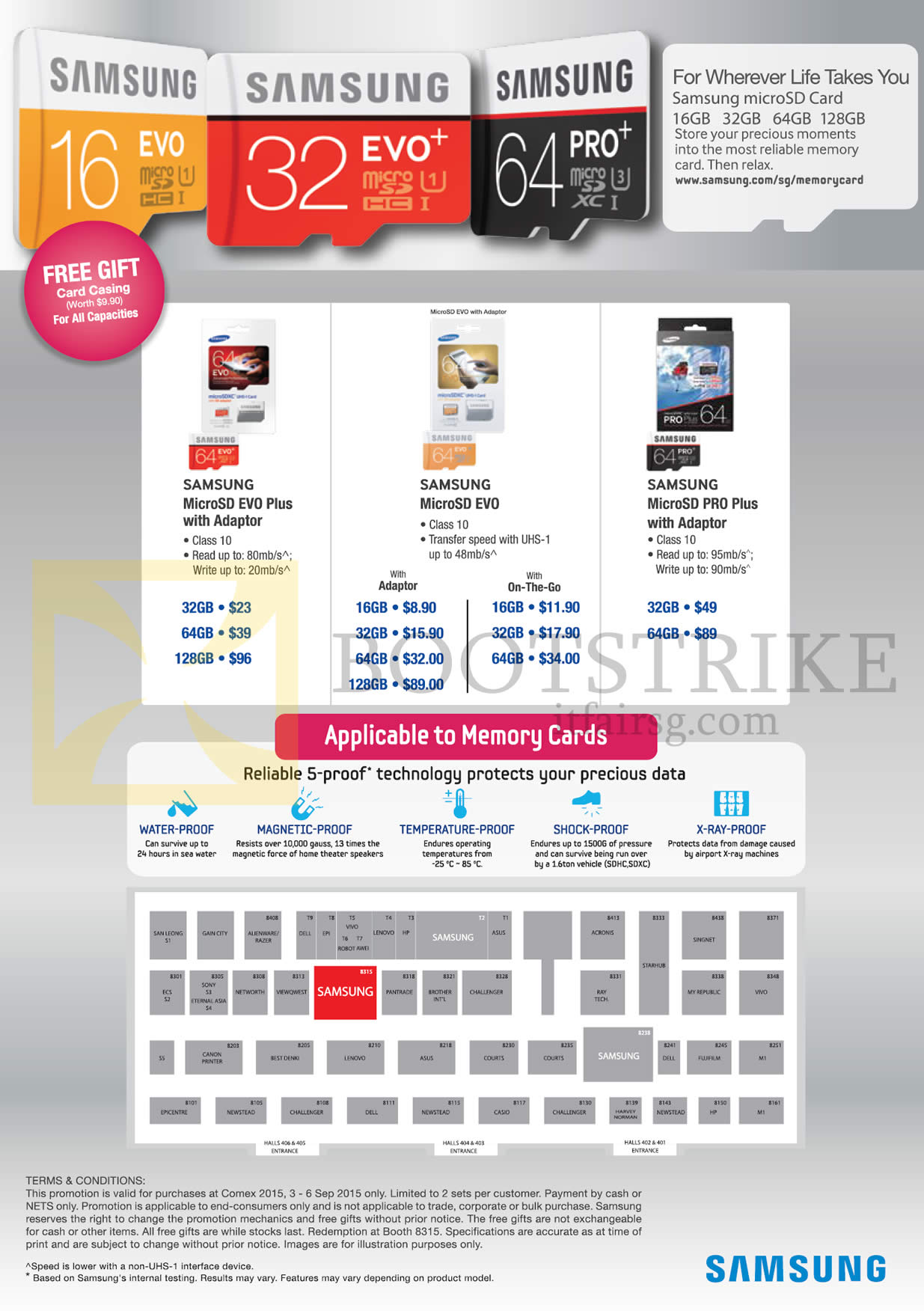 COMEX 2015 price list image brochure of Samsung Memory Cards MicroSD, EVO Plus With Adapter, EVO, PRO Plus