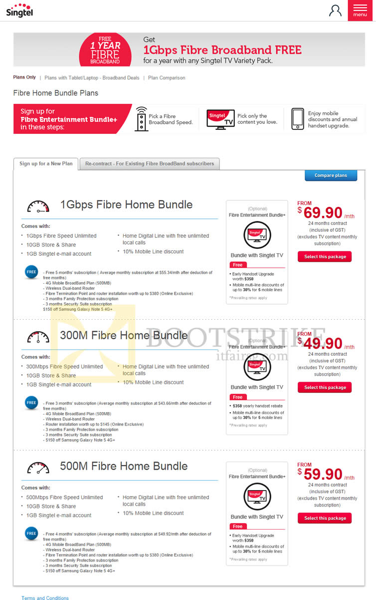 COMEX 2015 price list image brochure of Singtel Fibre Broadband 1Gbps, 300M, 500M, Free Up To 5 Months