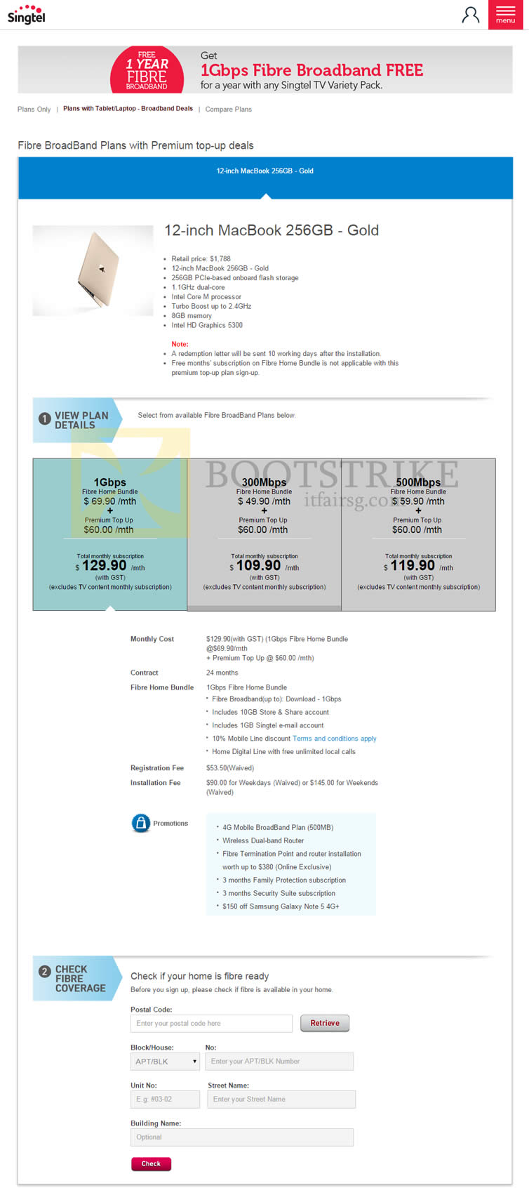 COMEX 2015 price list image brochure of Singtel Fibre Broadband Apple MacBook Top-up, 1Gbps 300Mbps 500Mbps