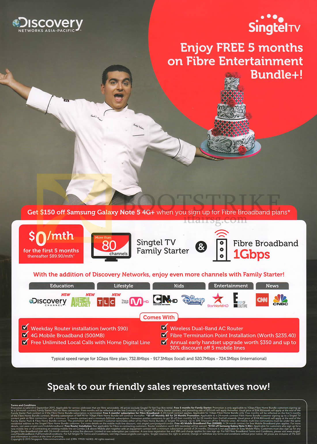COMEX 2015 price list image brochure of Singtel TV Family Starter, Fibre Broadband 1Gbps Pack