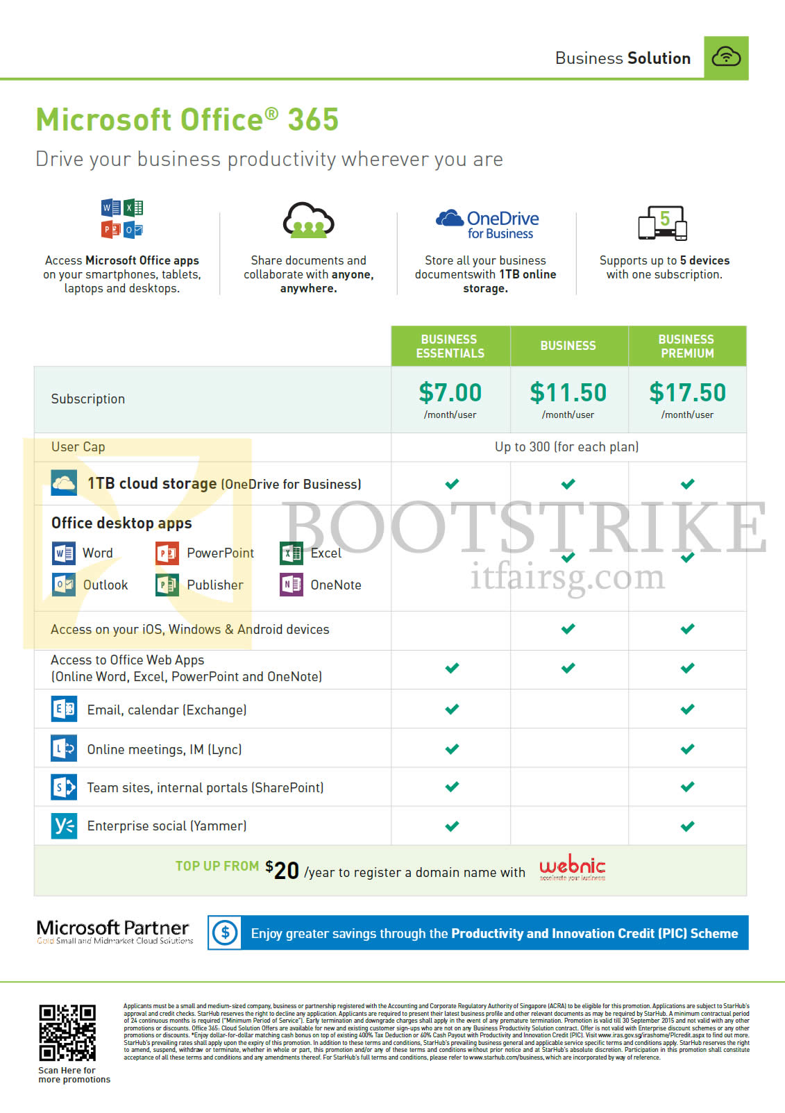 COMEX 2015 price list image brochure of Starhub Business Microsoft Office 365 Business, Business Premium, Business Essentials