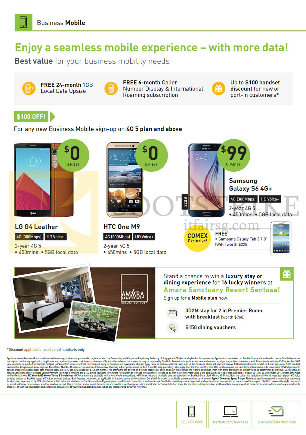 COMEX 2015 price list image brochure of Starhub Business Mobile Phones LG G4 Leather, HTC One M9, Samsung Galaxy S6