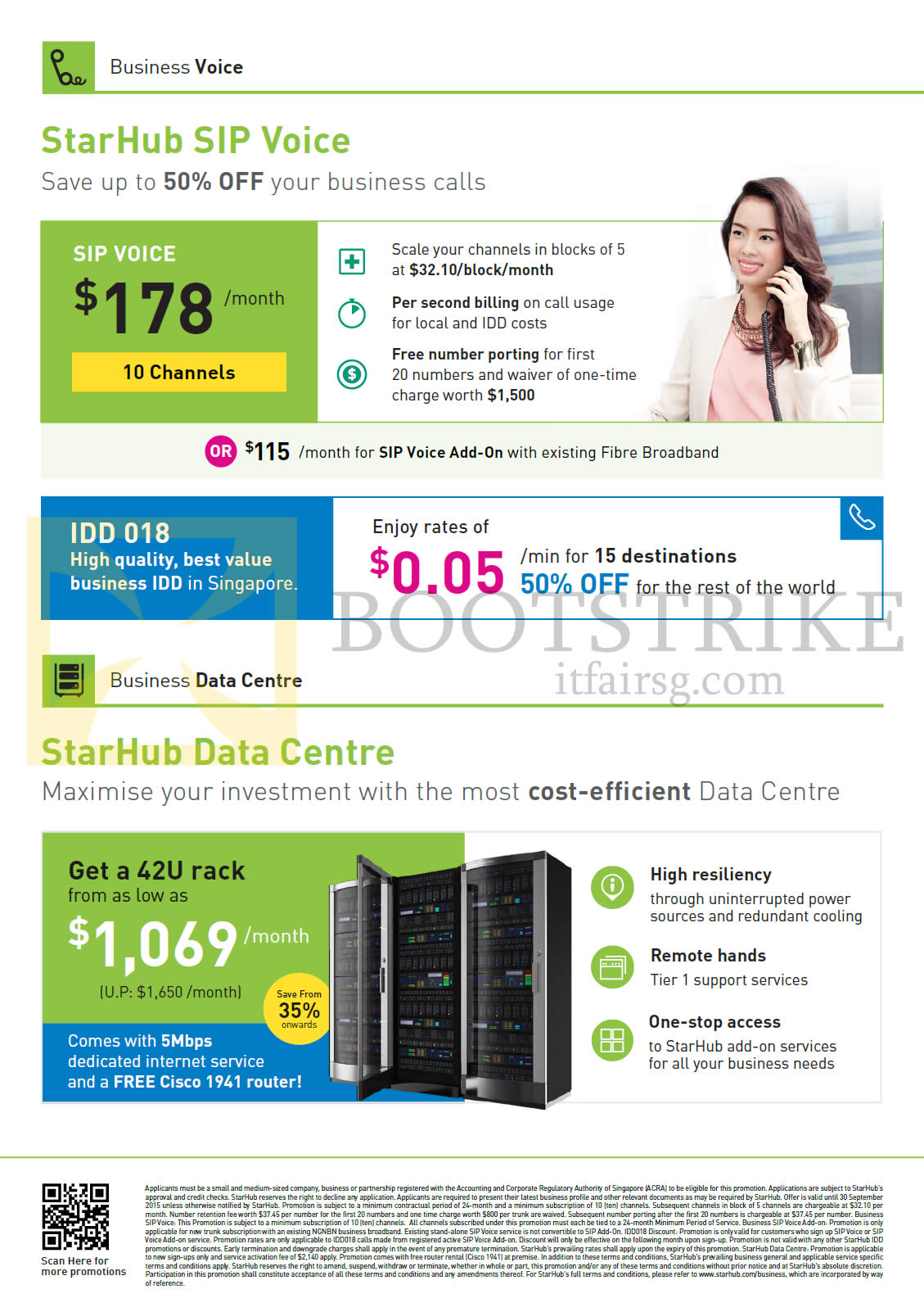 COMEX 2015 price list image brochure of Starhub Business SIP Voice, IDD 018, Data Centre 42U Rack