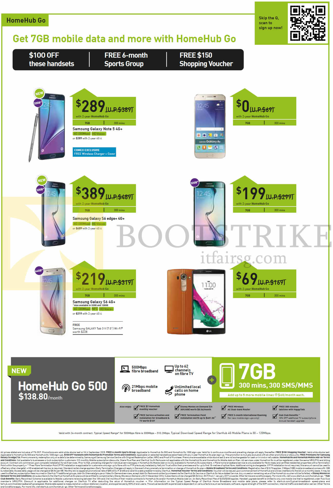 COMEX 2015 price list image brochure of Starhub HomeHub Go, Samsung Galaxy Note 5, S6 Edge, S6 4G, HomeHub Go 500