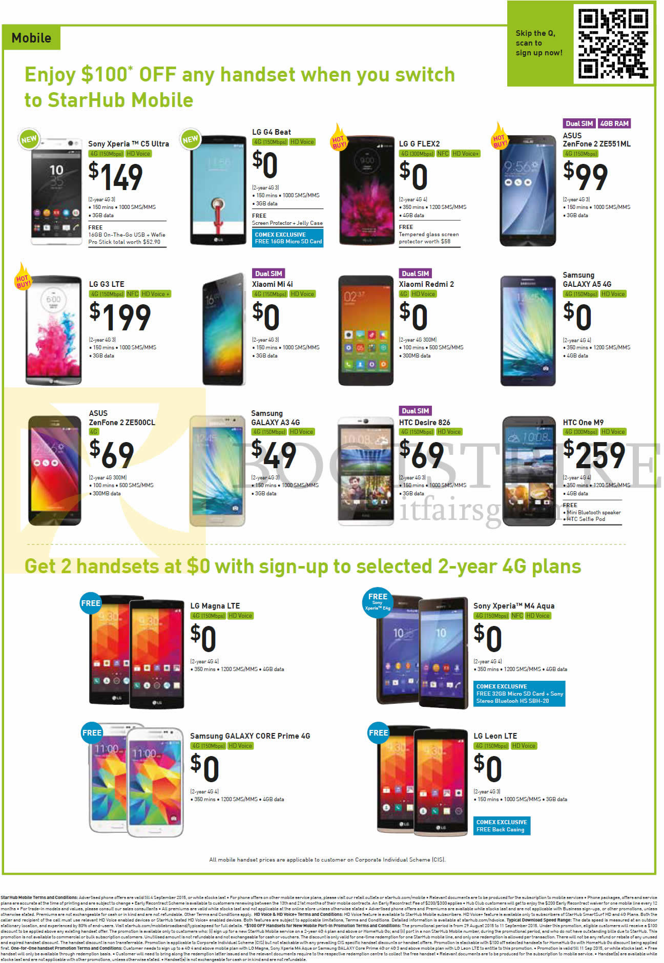 COMEX 2015 price list image brochure of Starhub Mobile LG Magna, G FLEX2, G3, G4 Beat, Leon, ASUS ZenFone 2 ZE500CL ZE551ML, Samsung GALAXY A3, A5, CORE Prime, Sony Xperia C5 Ultra, M4 Aqua, Xiaomi Redmi 2, Mi 4i