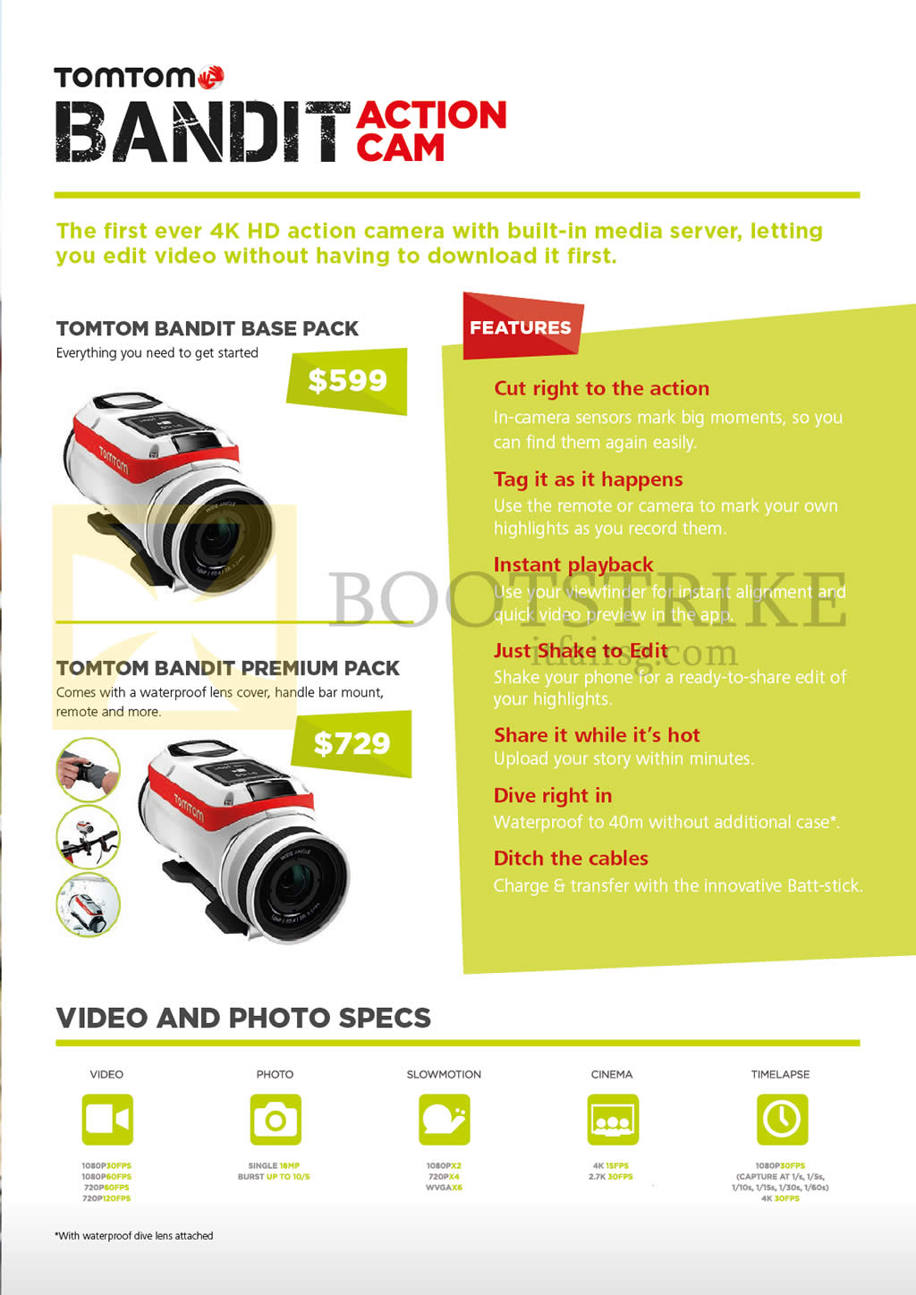 COMEX 2015 price list image brochure of TomTom Action Camera Bandit Base Pack, Premium Pack