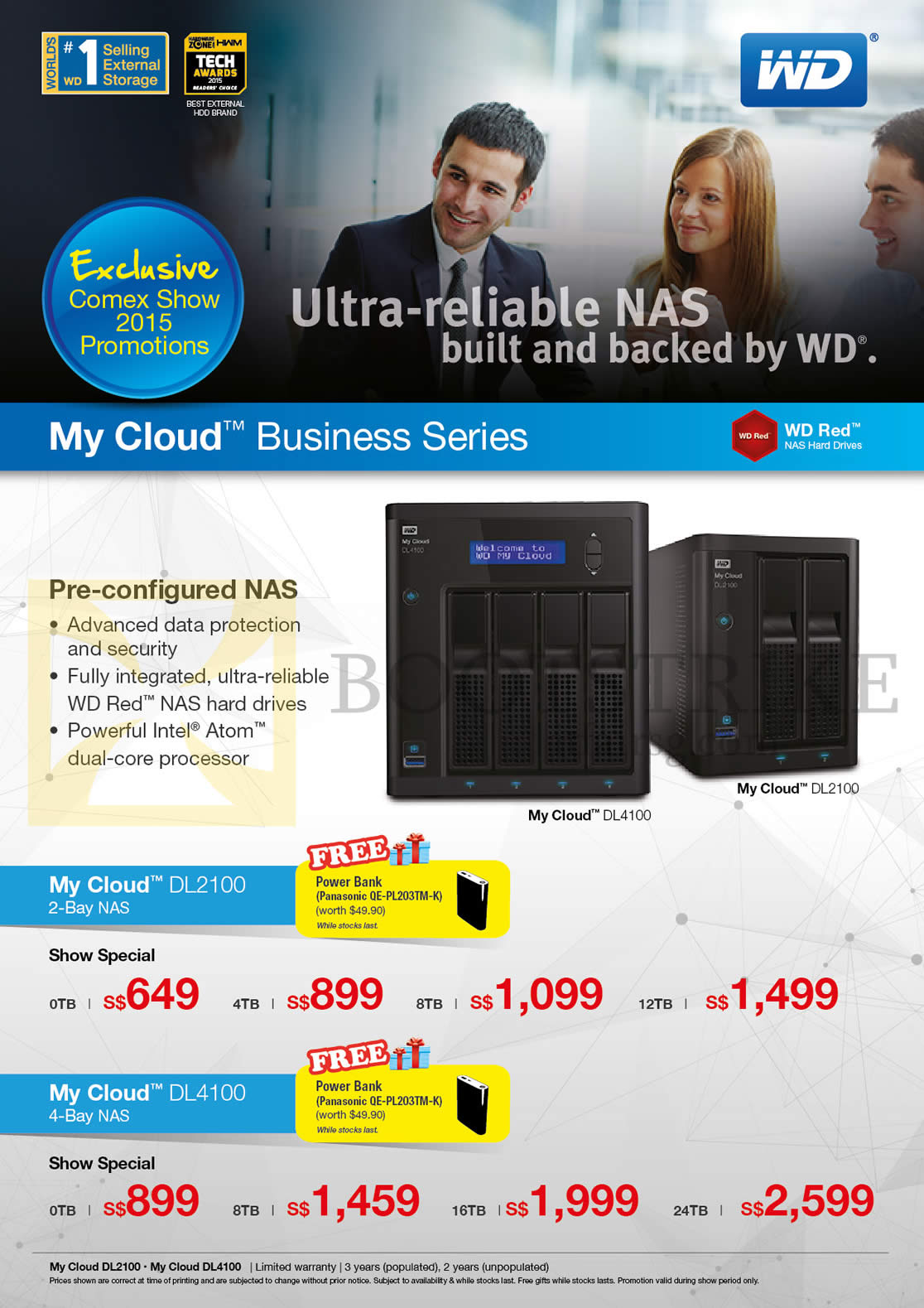 COMEX 2015 price list image brochure of Western Digital External Storage NAS My Cloud DL2100 2Bay NAS, DL4100 4 Bay NAS 0TB, 4TB, 8TB, 12TB, 16TB, 24TB