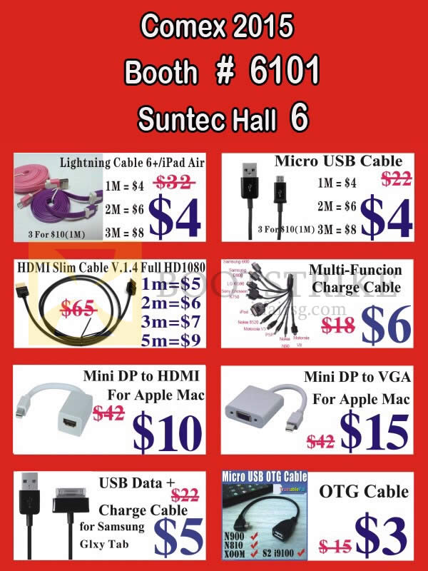 COMEX 2015 price list image brochure of Worldwide Computer Services Accessories Cables, Lightning, Micro USB, HDMI Slim, Mini DP To HDMI, OTG, USB Data