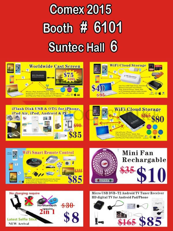 COMEX 2015 price list image brochure of Worldwide Computer Services Accessories Cast Screen, Wifi Cloud Storage, Mini Fan, Smart Remote Control
