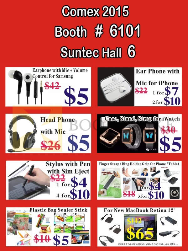 COMEX 2015 price list image brochure of Worldwide Computer Services Accessories Earphones, Headphone, Bag Sealer Stick, Finger Strap For Phone