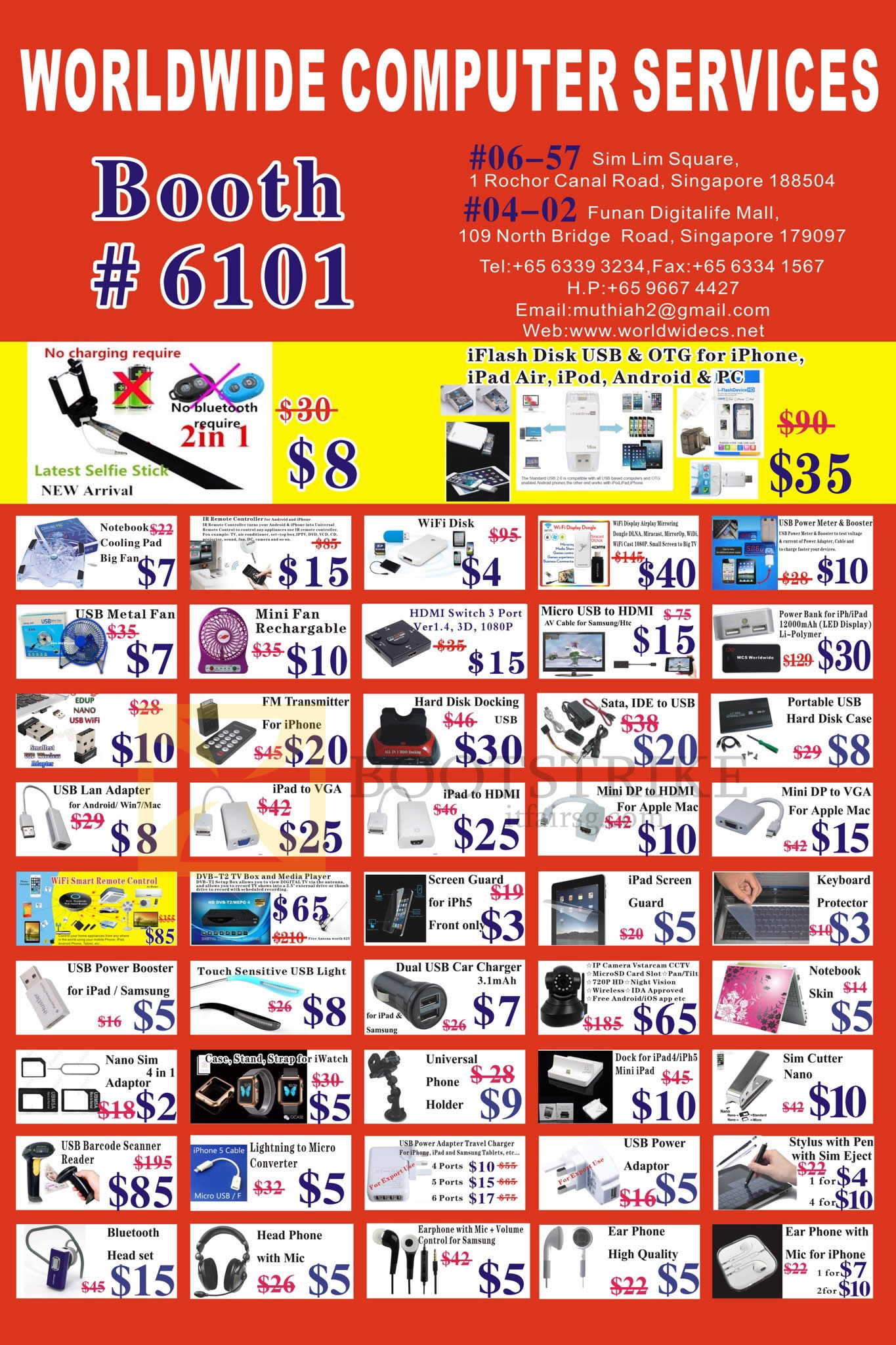 COMEX 2015 price list image brochure of Worldwide Computer Services Accessories USB Fans, Lights, Nano Sim Adapters, Headphones, Earphones, Hard Disk Case