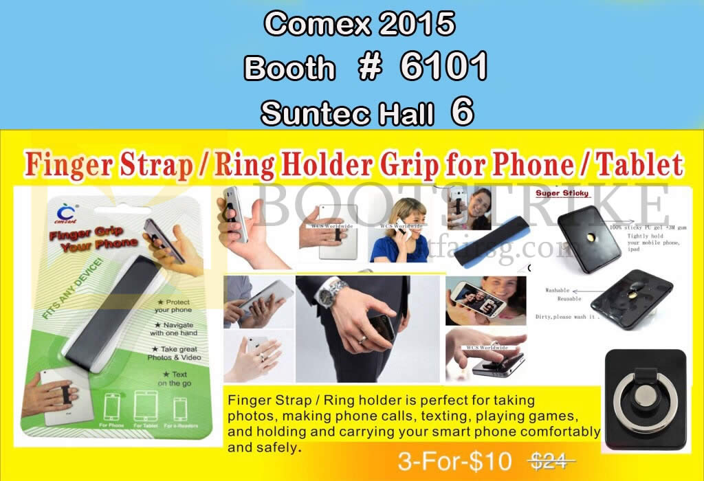 COMEX 2015 price list image brochure of Worldwide Computer Services Finger Strap, Ring Holder Grip For Phone, Tablet
