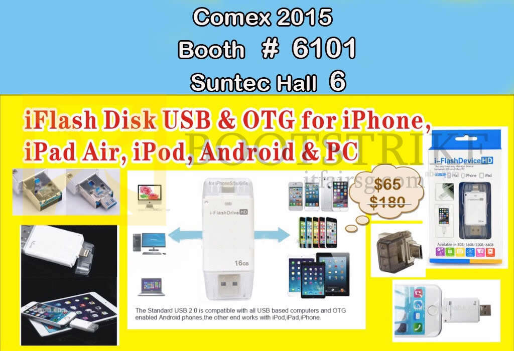 COMEX 2015 price list image brochure of Worldwide Computer Services IFlash Disk USB, OTG For IPhone, IPad Air, IPod, Android