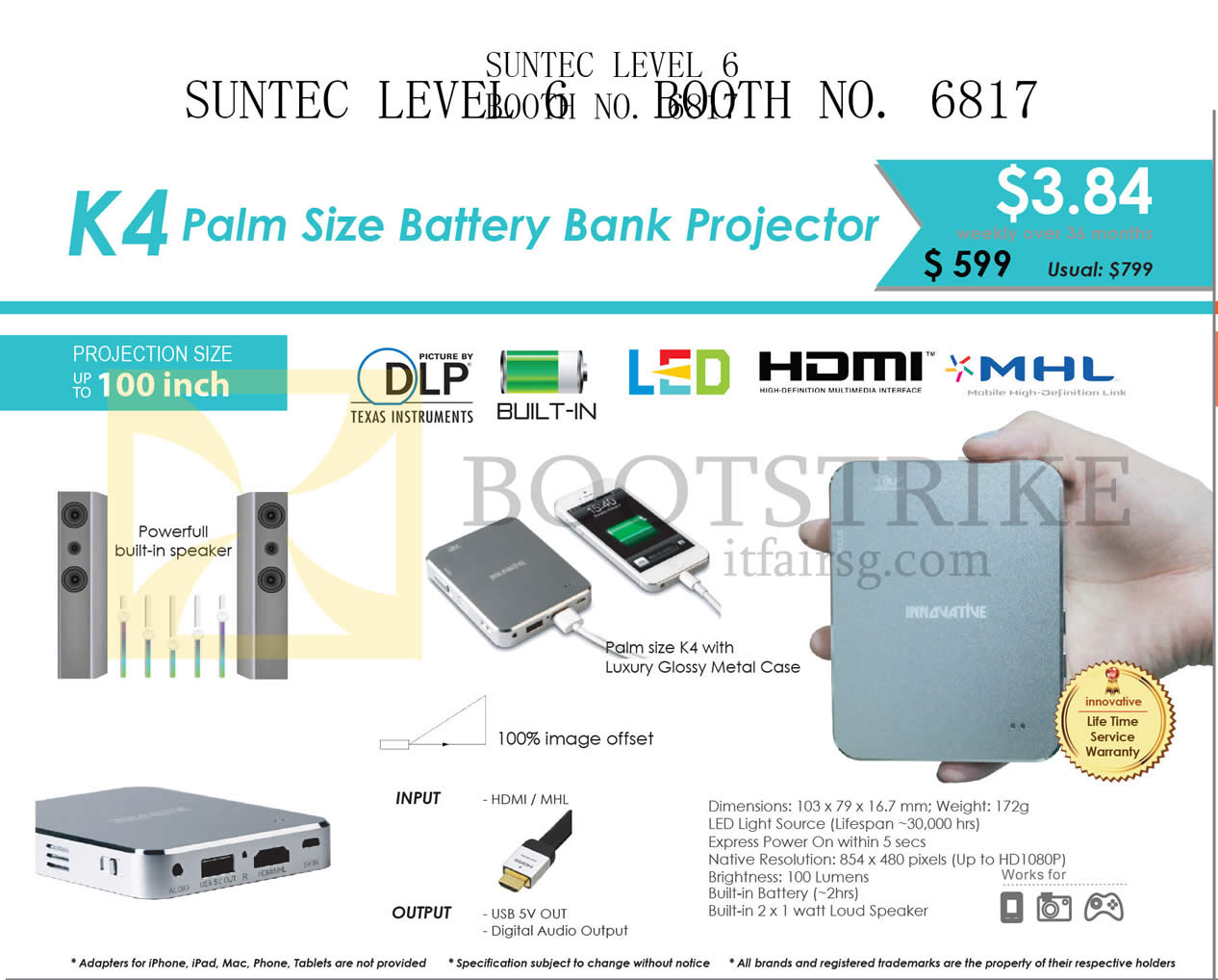 COMEX 2015 price list image brochure of X-Kimi Innovative K4 Battery Bank Projector
