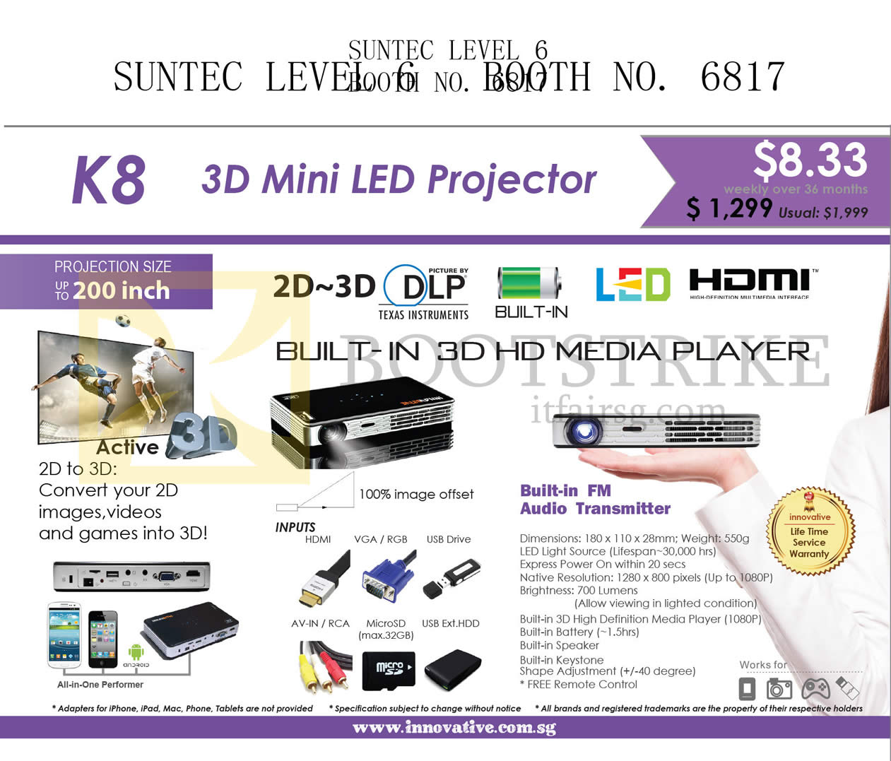 COMEX 2015 price list image brochure of X-Kimi Innovative K8 3D Mini LED Projector