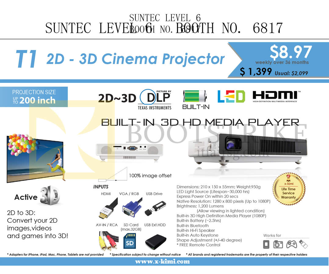 COMEX 2015 price list image brochure of X-Kimi Innovative T1 Cinema Projector, Media Player