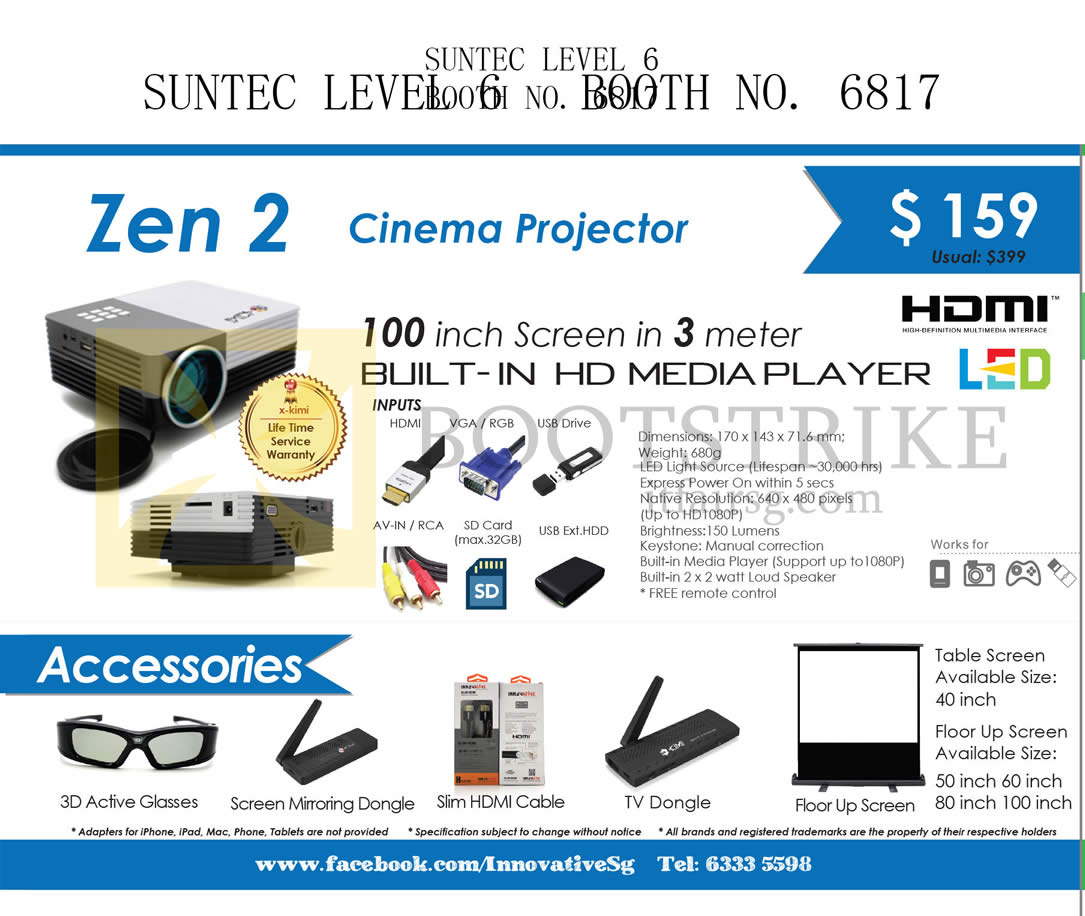 COMEX 2015 price list image brochure of X-Kimi Innovative Zen 2 Cinema Projector