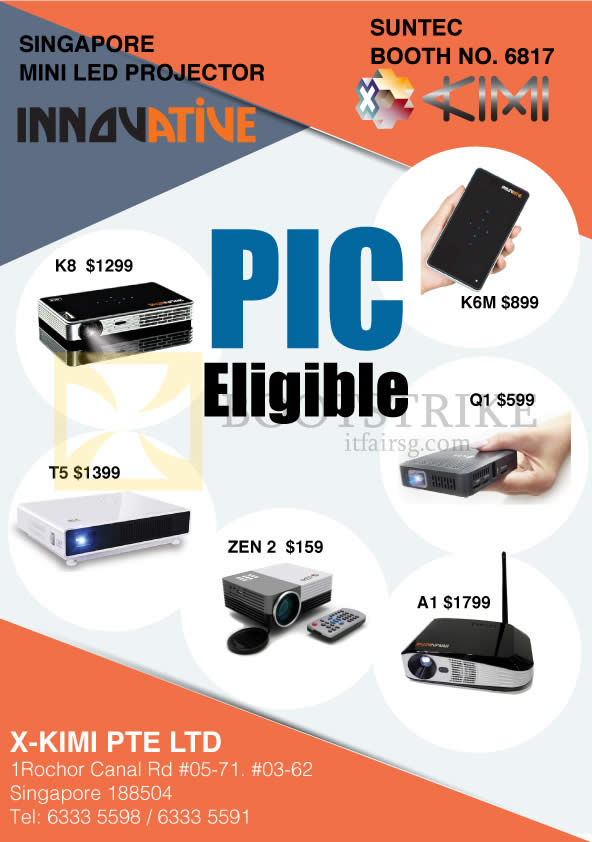 COMEX 2015 price list image brochure of X-Kimi Projectors K8, K6M, Q1, A1, Zen 2, T5