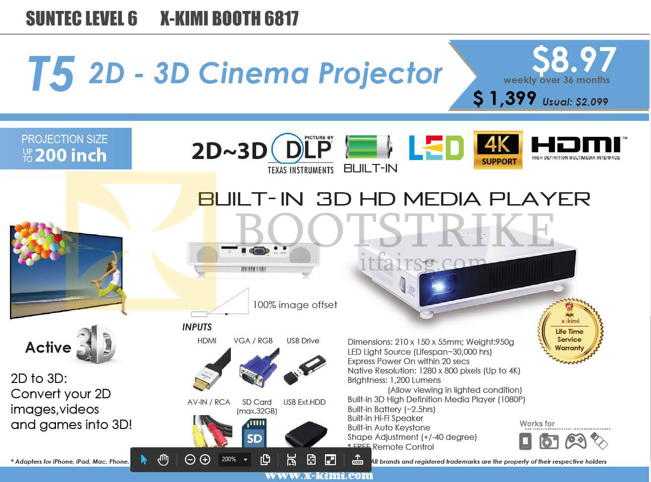COMEX 2015 price list image brochure of X-Kimi T5 Cinema Projector