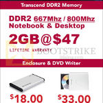 Transcend Memory, DVD Writer, DDR2, USB3.0 HDD, SSD Enclosure, Portable DVD Writer
