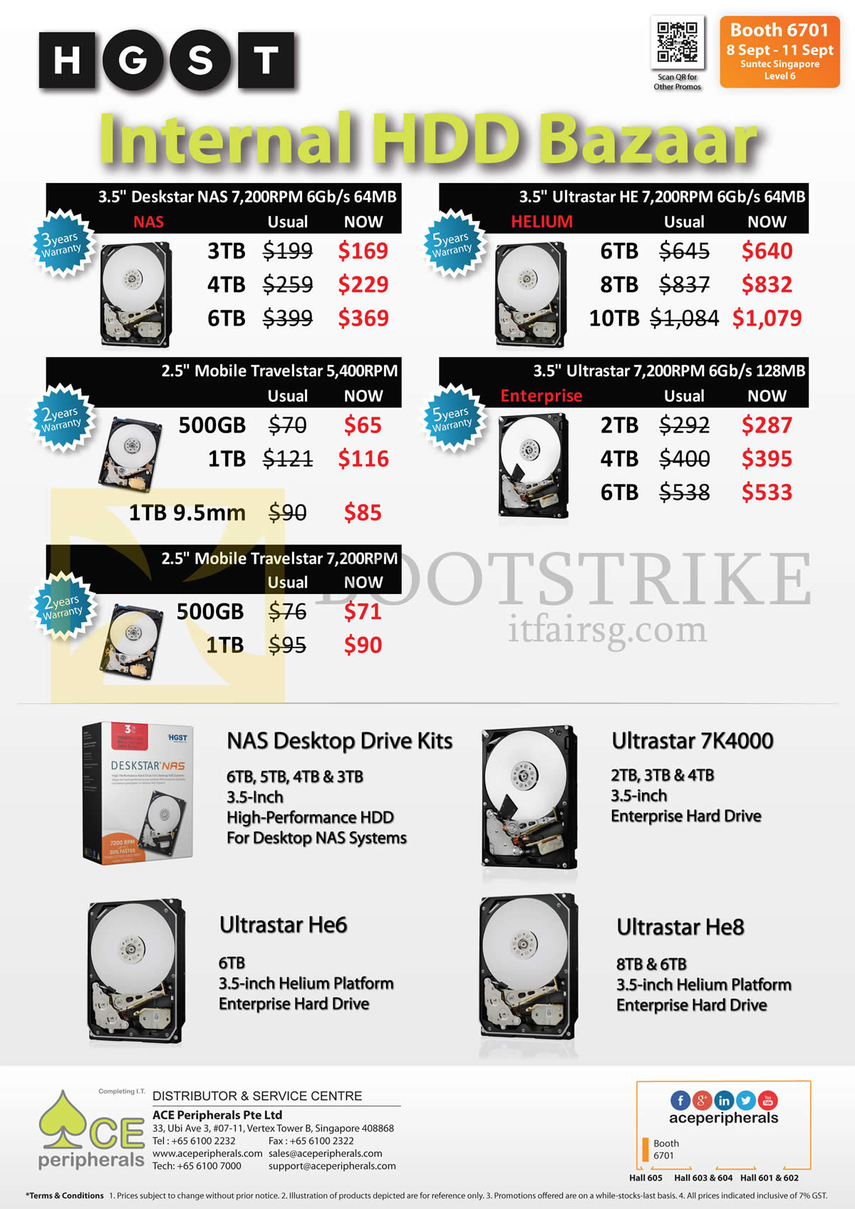 COMEX 2016 price list image brochure of Ace Peripherals Internal HDD HGST Deskstar 3TB 4TB 6TB 500GB 1TB, Ultrastar, Mobile Travelstar