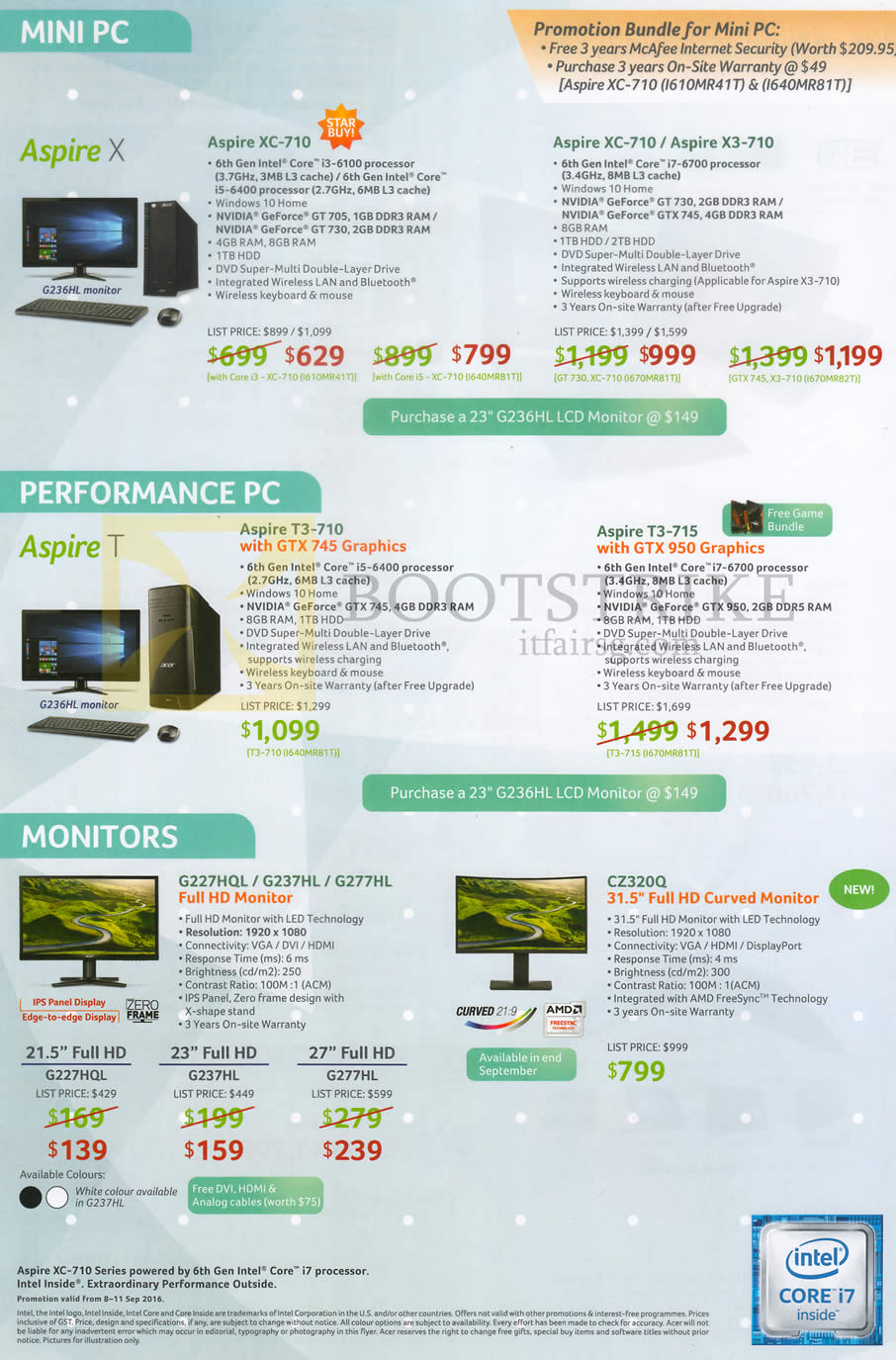 COMEX 2016 price list image brochure of Acer Desktop PCs, Monitors, Aspire XC-710, X3-710, T3-710, T3-715. G227HQL, G237HL, G277HL, CZ320Q, G227HQL, G237HL, G277HL