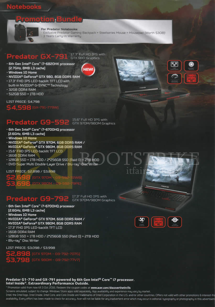 COMEX 2016 price list image brochure of Acer Predator Notebooks GX-791, G9-592, G9-792