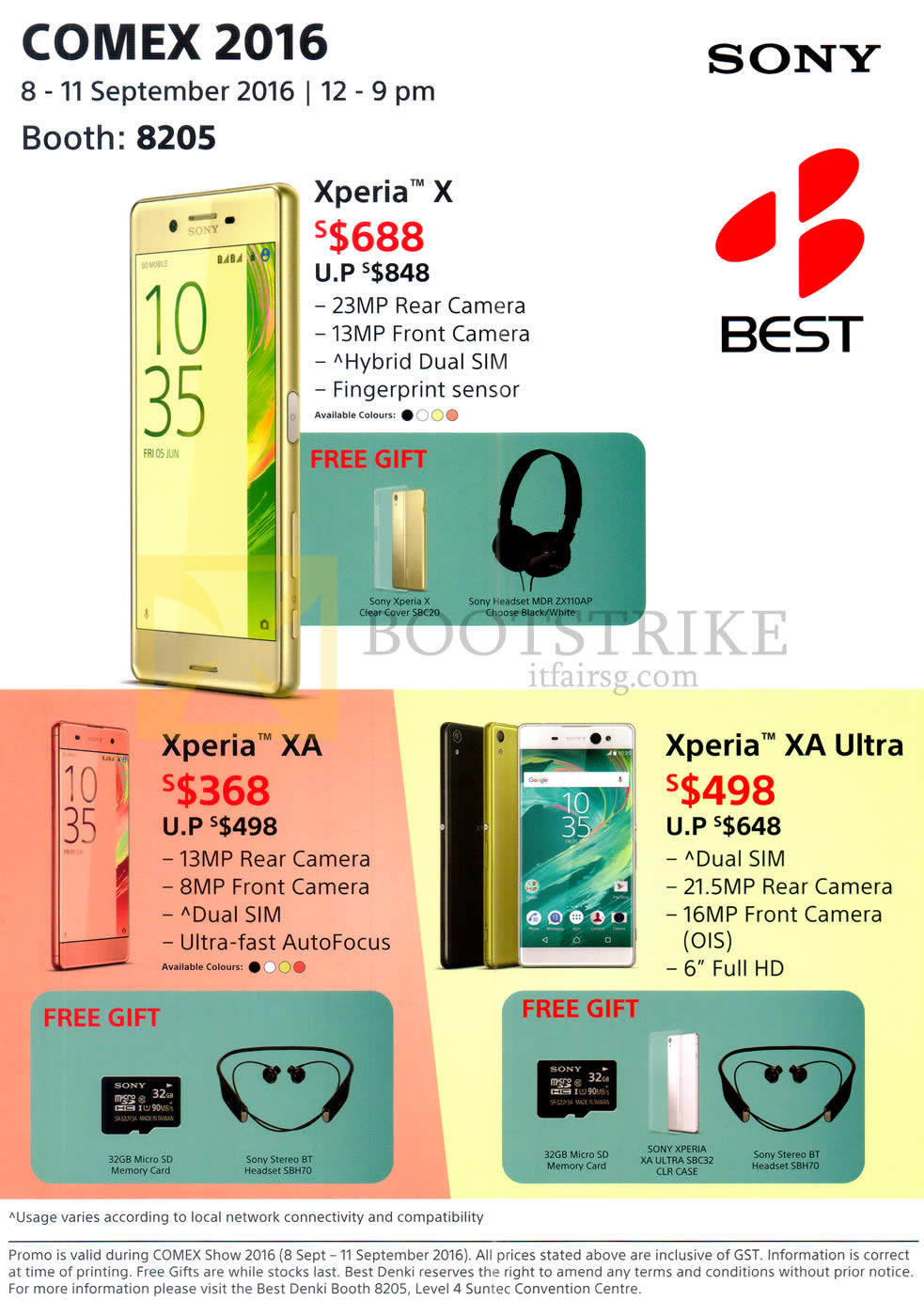 COMEX 2016 price list image brochure of Best Denki Mobile Smartphones Sony Xperia X, XA, XA Ultra