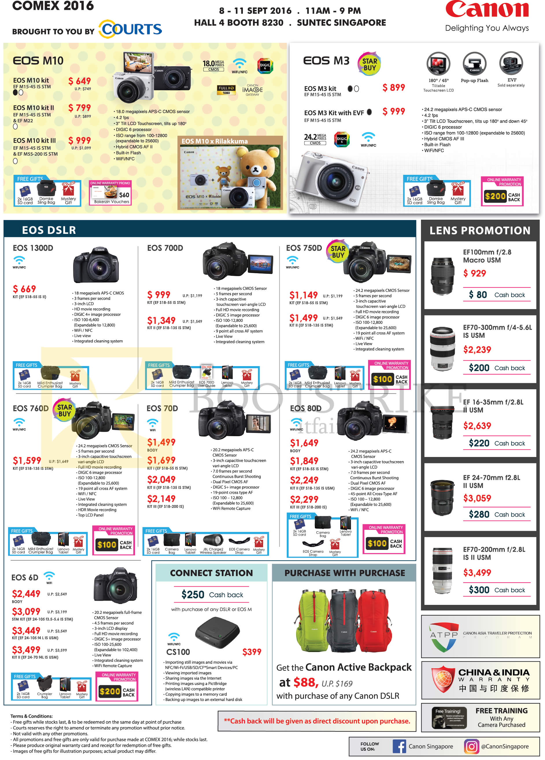COMEX 2016 price list image brochure of Canon Digital Cameras DSLR, Camcorders, EOS M3, M10, 1300D, 700D, 750D, 760D, 70D, 80D, 6D, CS100