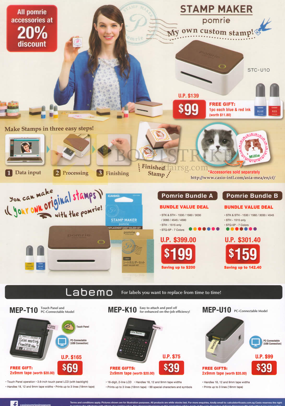 COMEX 2016 price list image brochure of Casio Stamp Maker, Labellers, Pomrie Bundle A, B, Labemo MEP-T10, K10, U10