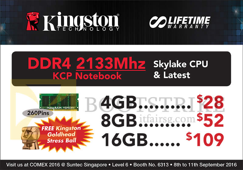 COMEX 2016 price list image brochure of Convergent Kingston DDR4 2133Mhz KCP Notebook 4GB, 8GB, 16GB